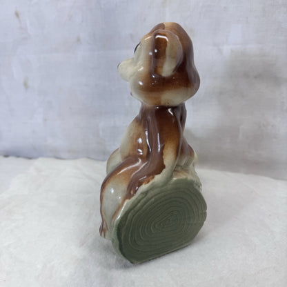 Bear On Log Planter Vintage Ceramic