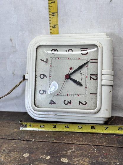 The Session Clock Co. White Square Rounded Electric Clock Vintage Non Working