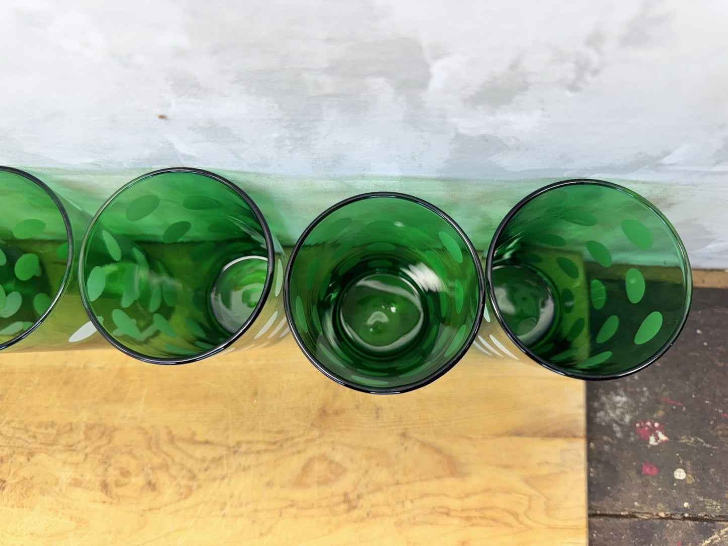 Vintage MCM Green Anchor Hocking Dots 6 Juice Glasses #1342