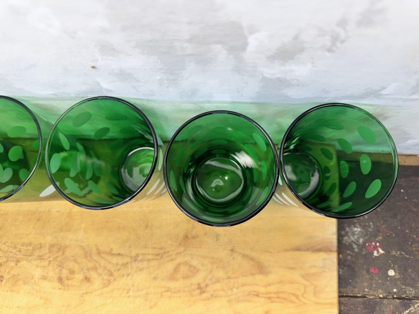 Vintage MCM Green Anchor Hocking Dots 6 Juice Glasses #1342