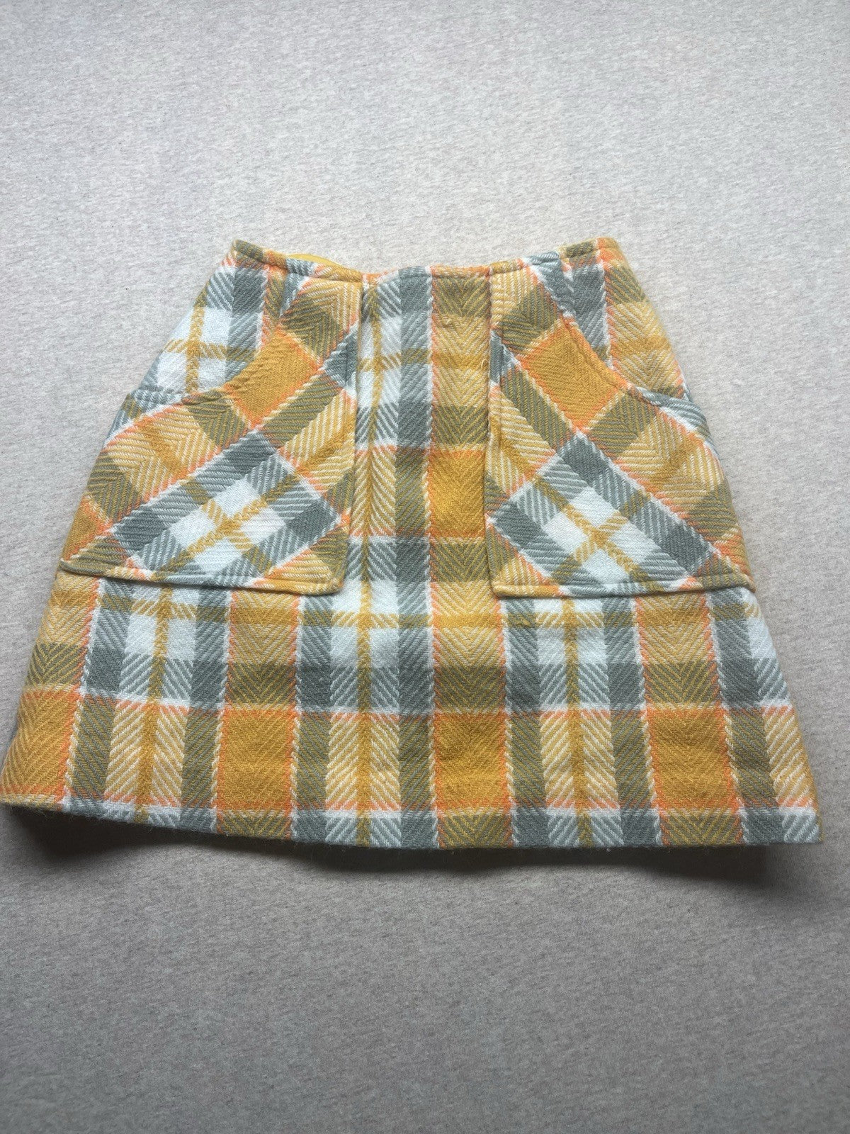 1950s, 60s Youth Girls Gold Plaid Skirt W/pockets
