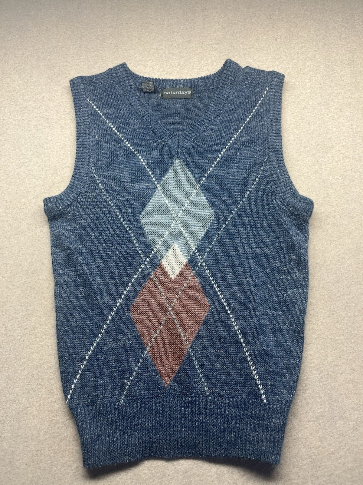 1980s Men’s Blue Diamond Pattern Knit Vest