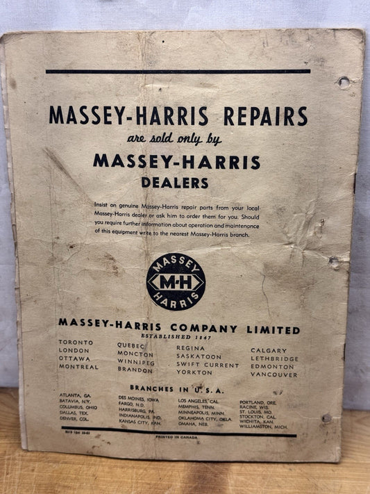 Massey-Harris No. 6 Mower Operating Instructions Vtg #1240