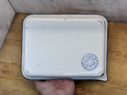 White And Blue Enamel Photography Tray Antique #1305
