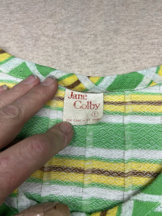 1970s Women’s Green & Yellow Terry Cloth S Sleeve Top