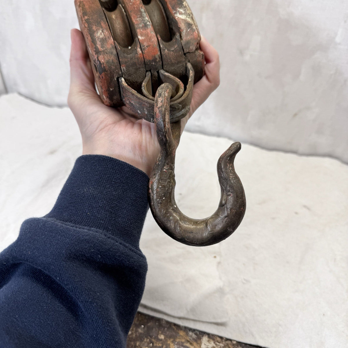 Double Wooden Pulley Metal Hook Vintage 