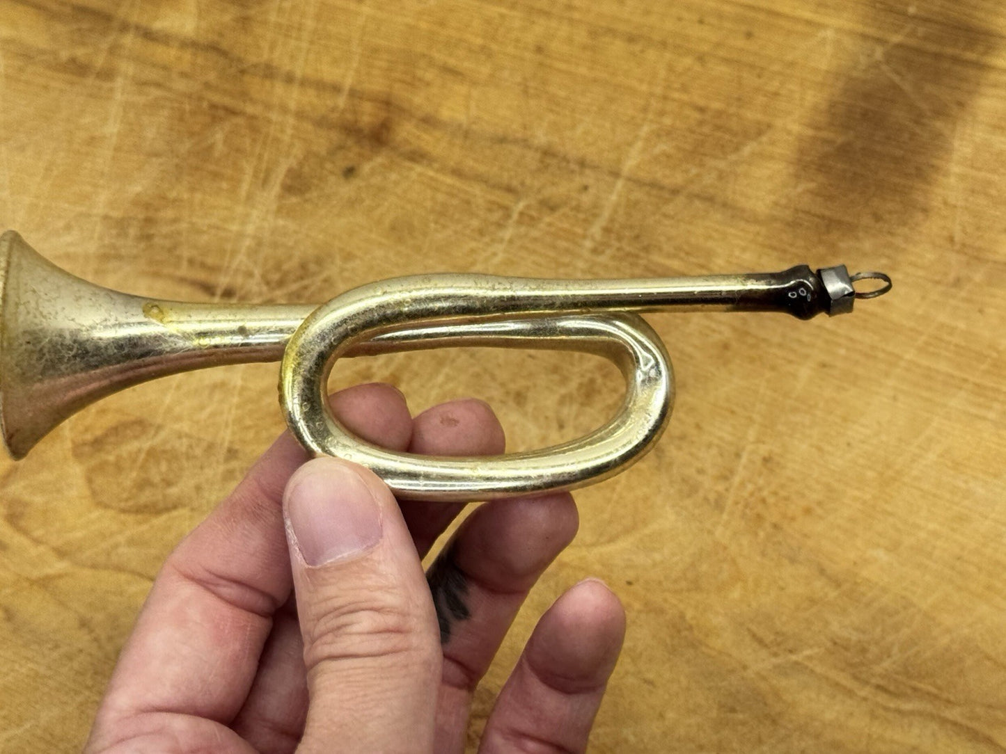 Hand Blown Antique Trumpet Ornament #1269
