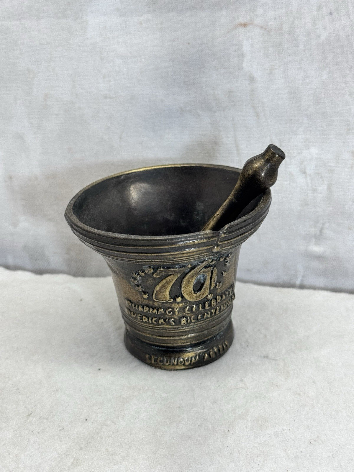 Vintage 1976 Bicentennial Celebration Brass Mortar & Pestle Rx Pharmacy