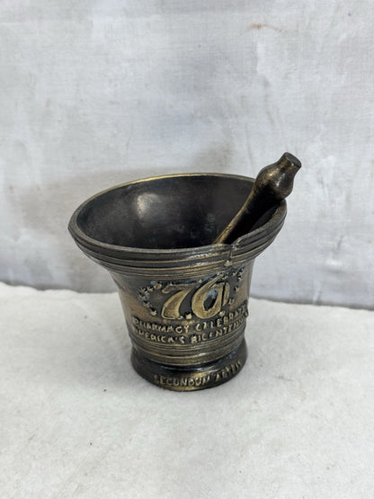 Vintage 1976 Bicentennial Celebration Brass Mortar & Pestle Rx Pharmacy