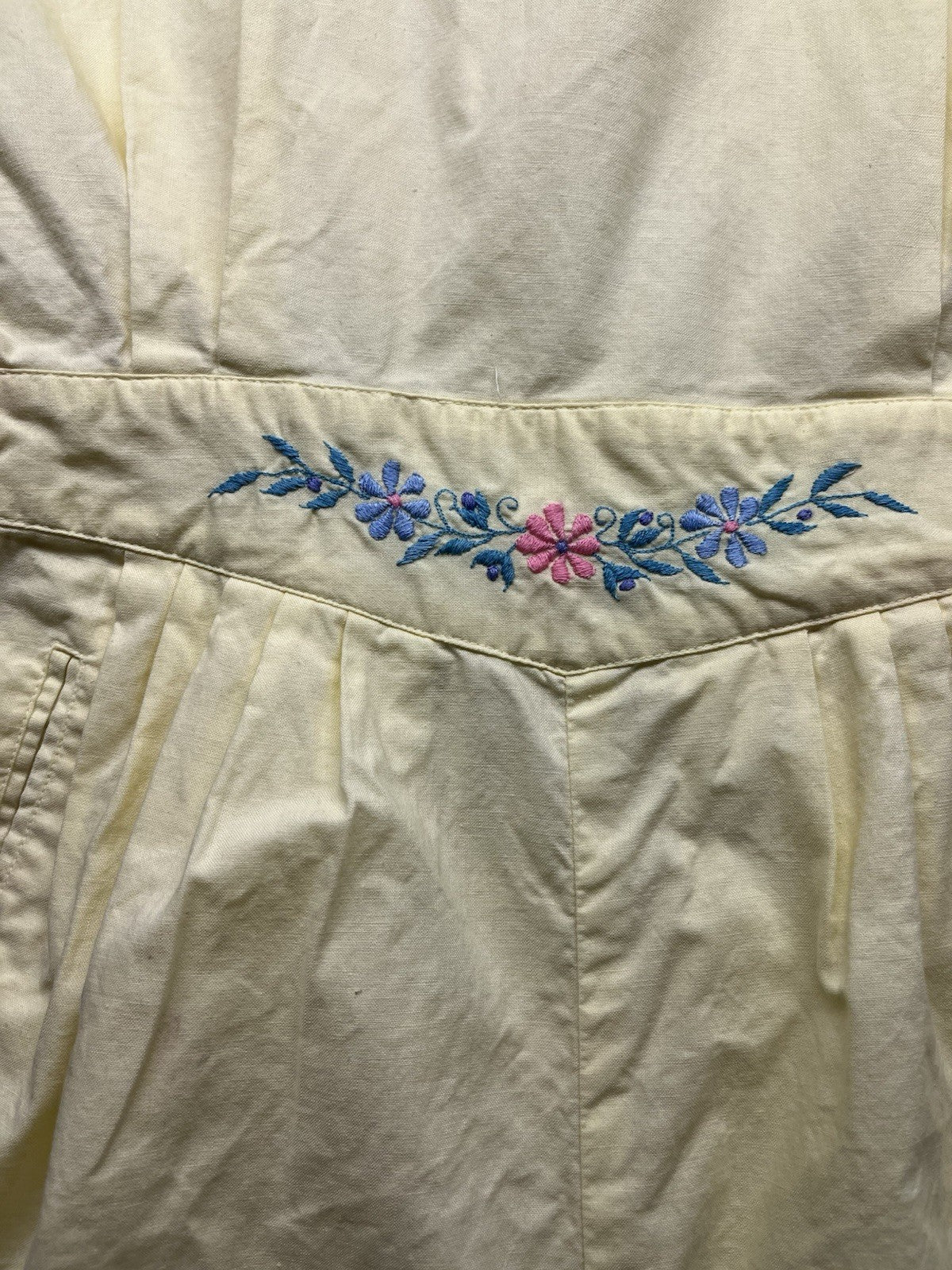 1960s, 70s Women’s Yellow Embroidered Cotton Sleeveless Romper 