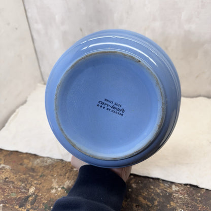 Blue Harker White Rose Carv-Kraft Cameoware Pottery Casserole Vintage