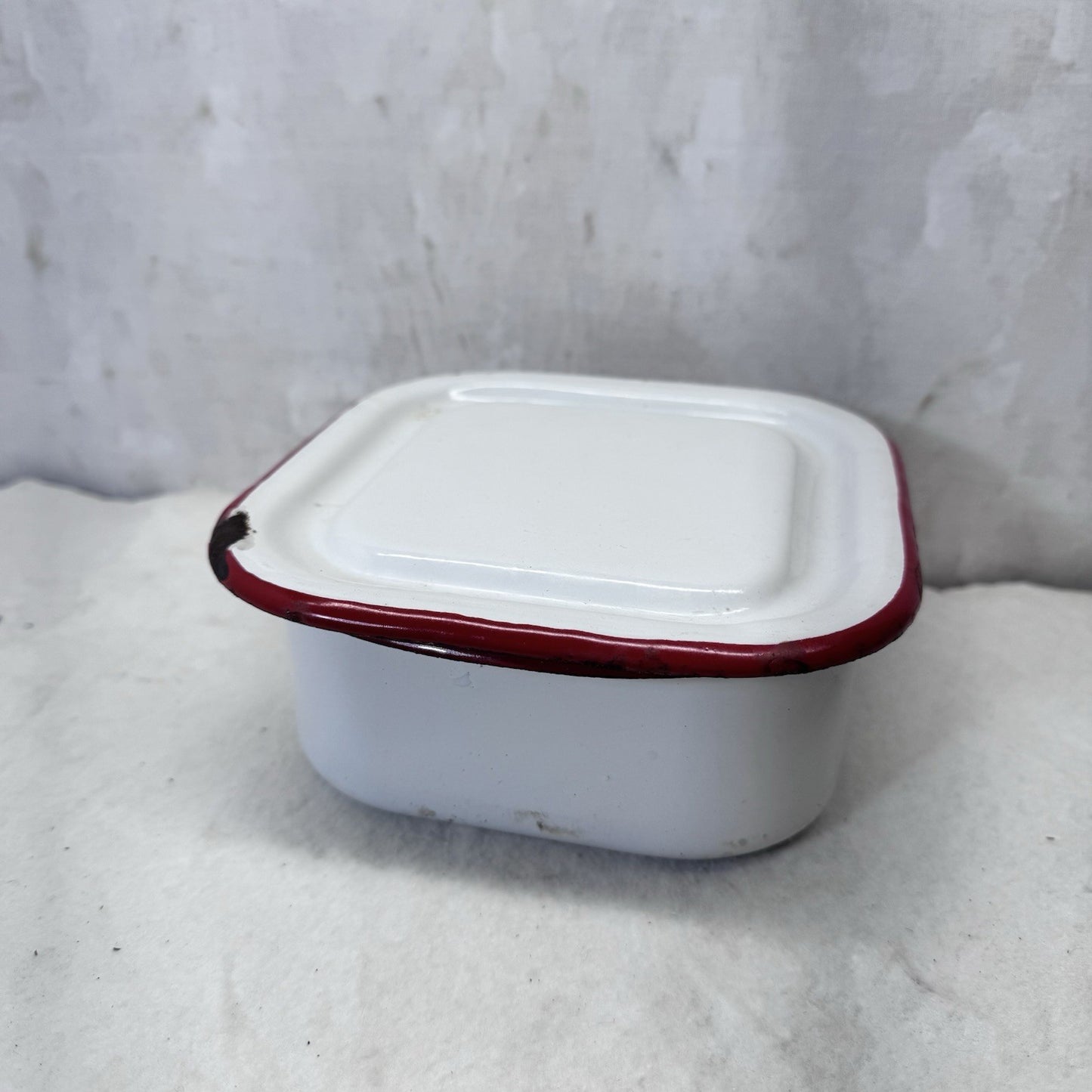 Red And White Enamelware Butter Fridge Dish Vintage