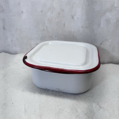 Red And White Enamelware Butter Fridge Dish Vintage