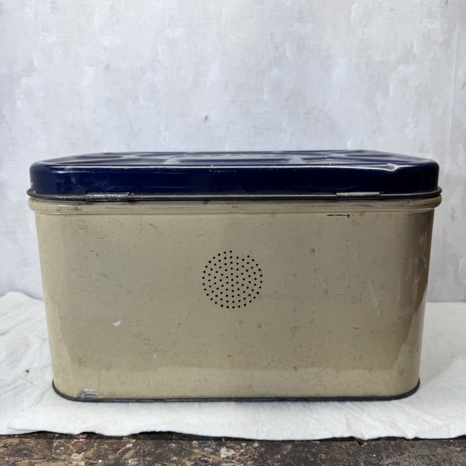 Empeco Blue Cream Tan Kitchen Bread Box Tin