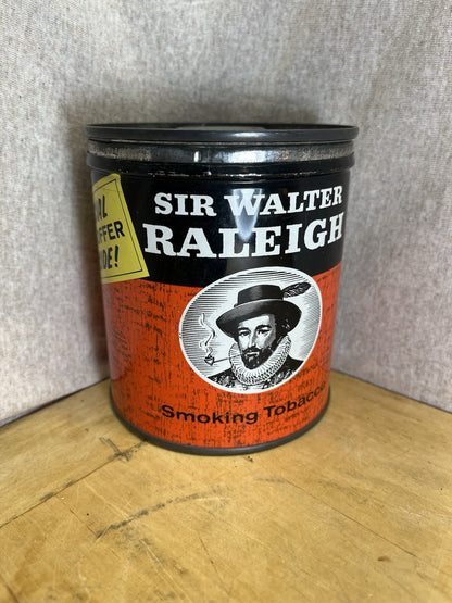 Sir Walter Raleigh Tobacco Tin Round w/Lid 5" Empty Display Prop Vintage
