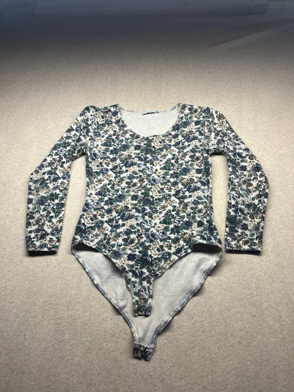 1980-90s Women’s Flowered L Sleeve Knit Body Suit