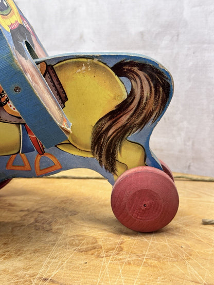 Vintage Wooden Cowboy/Horse Pull Toy - N.N. Hill Brass Co.  #1159