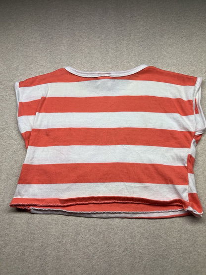 1980s Women’s S Sleeve Peach & Wht Knit Top