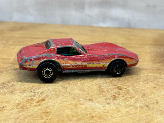 Vintage 1980 Hot Wheels Corvette Stingray Blackwall W/ Gold Rims Hong Kong #1295