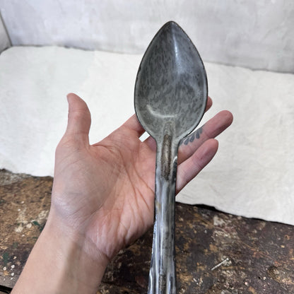 Gray Swirl Splatter Mottled Enamelware Spoon Vintage 
