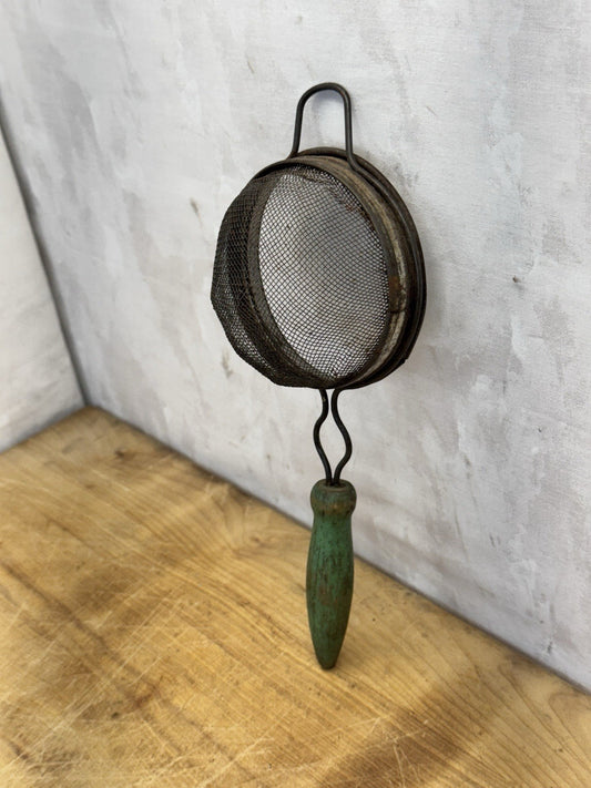 Handheld Handle Mini Green Strainer Vtg #S-1417