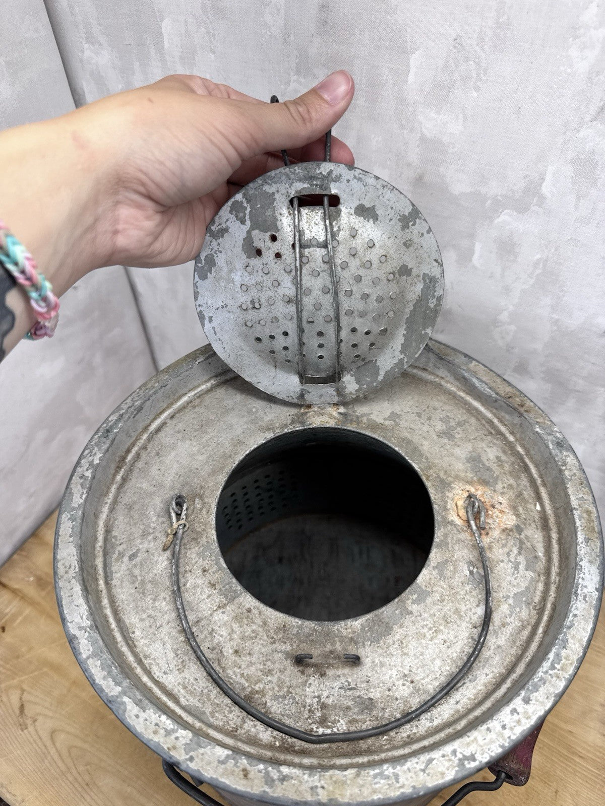 Metal Minnow Fishing Bucket Vintage #1231