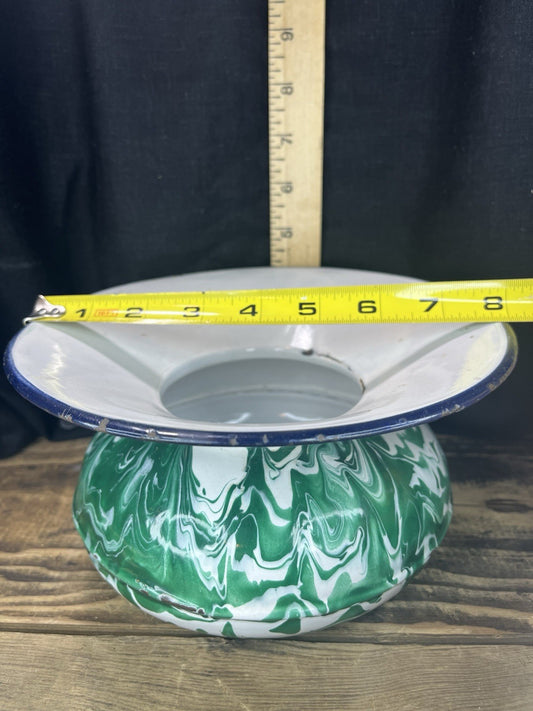 Vintage Enamel Swirl Green Spittoon