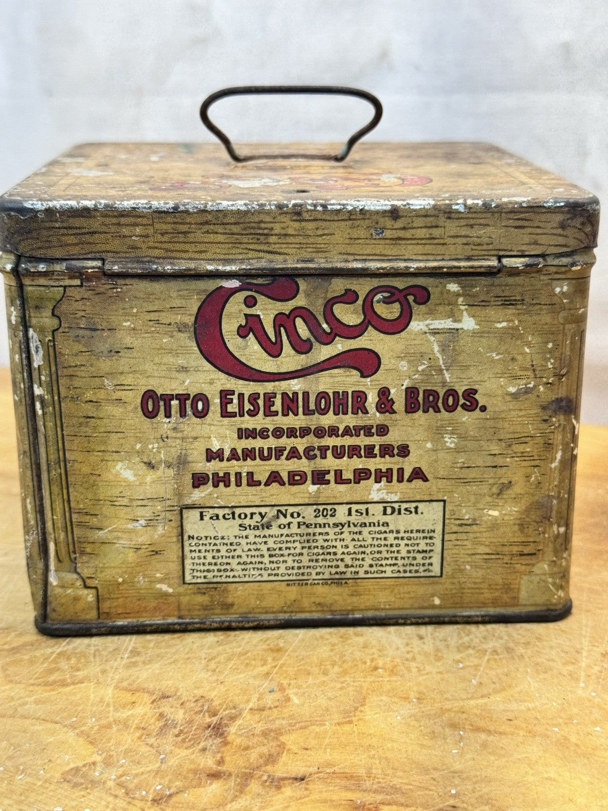 Cinco Empty Handy Humidor Tin Box Vtg #1290