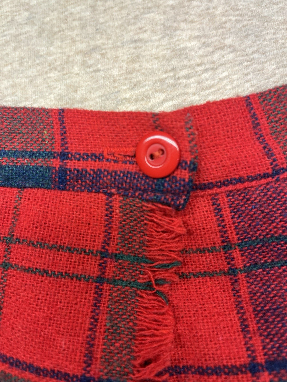 1960-70s Red Pleated  Plaid Wool Skirt