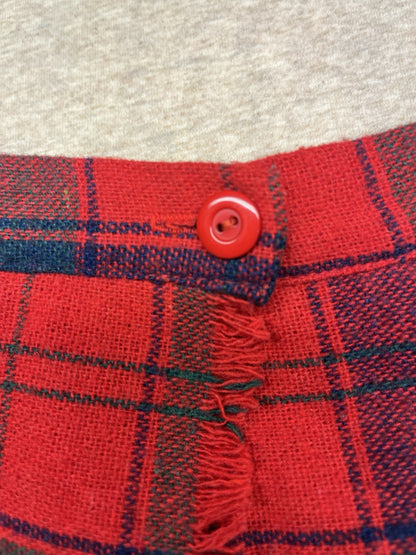 1960-70s Red Pleated  Plaid Wool Skirt