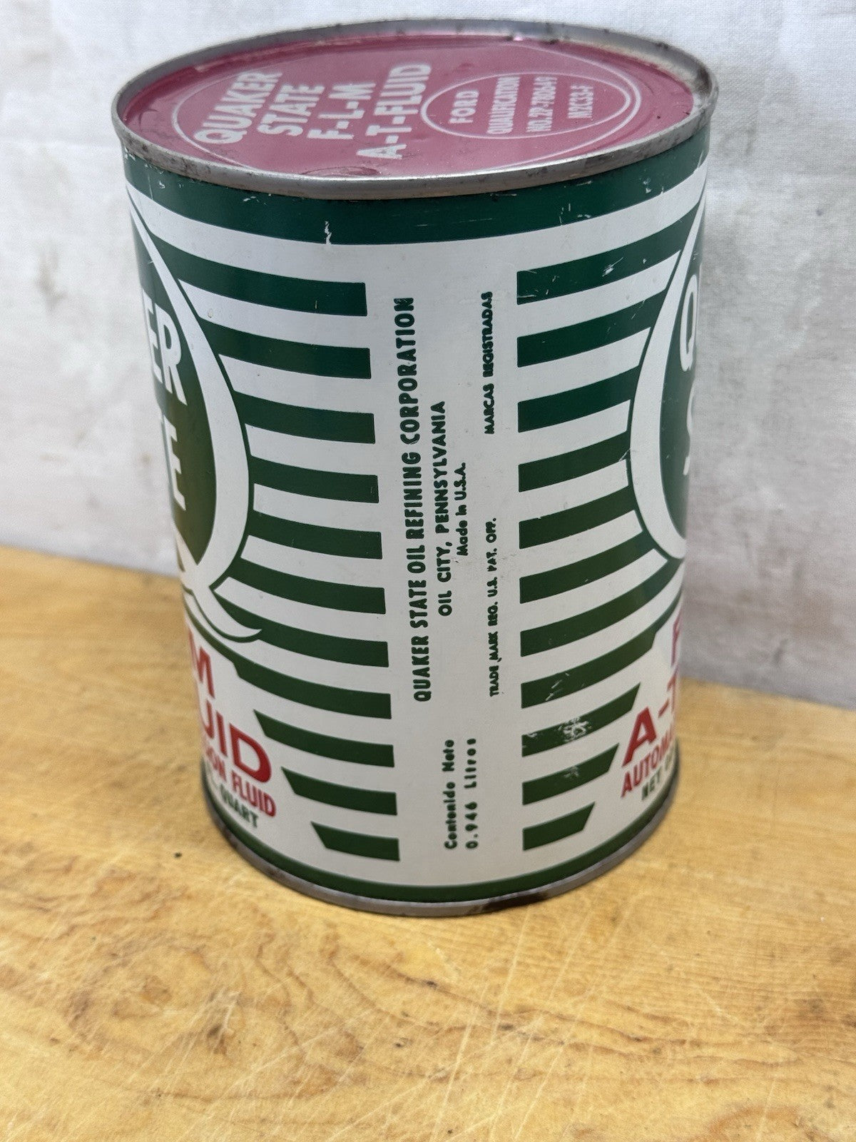 Quaker State Automatic Transmission Fluid Can Antique EMPTY #1315
