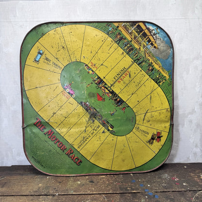 1920s Tin Litho Motor Race Board Double Sided Antique No Cars