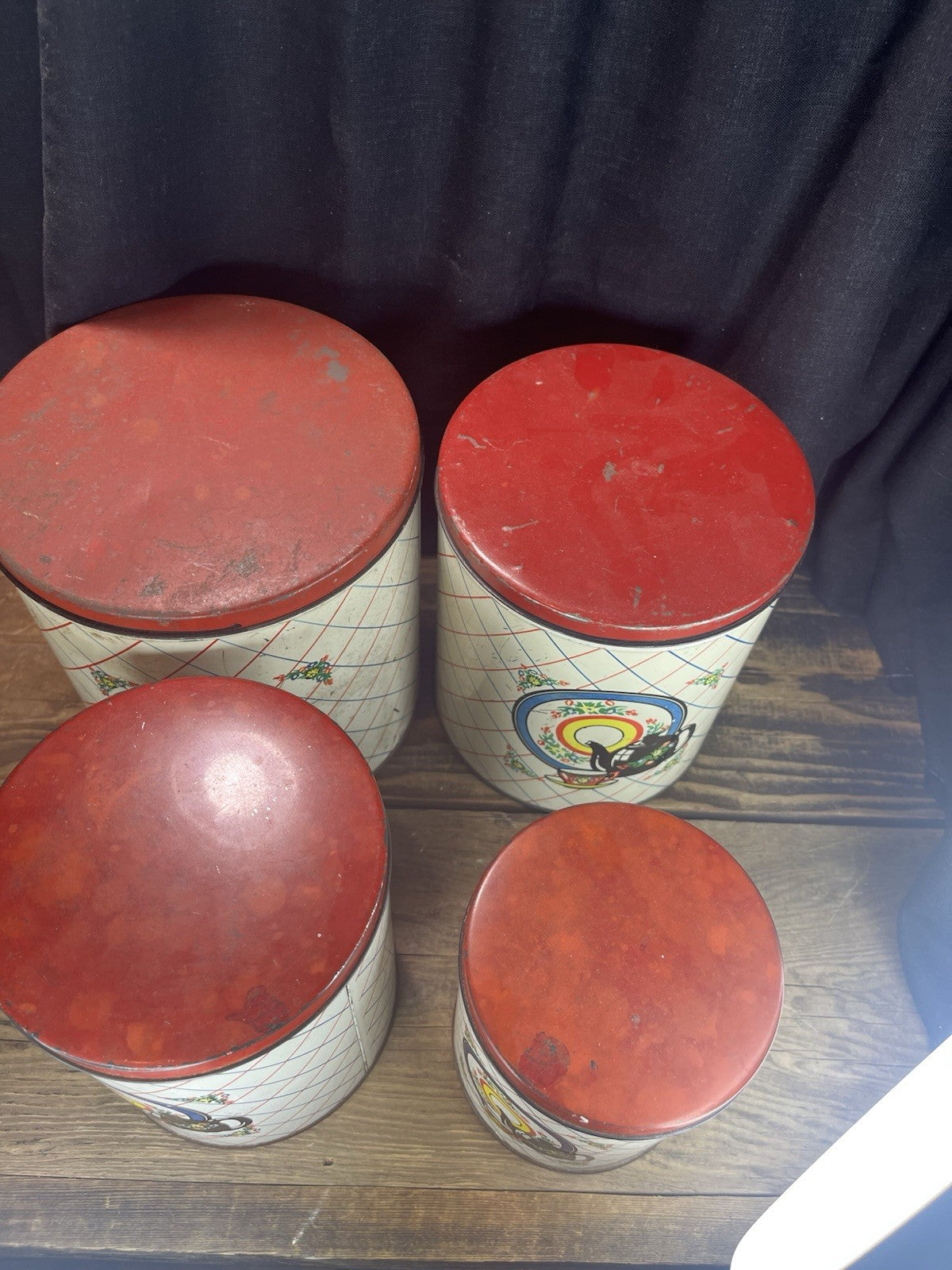 Vintage 4 Piece Canister Set With Patina Double Sided 