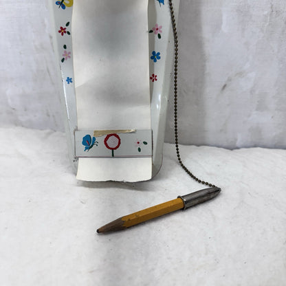 White Metal Notebook Dispenser Roll Pencil Wall Vintage Grocery List