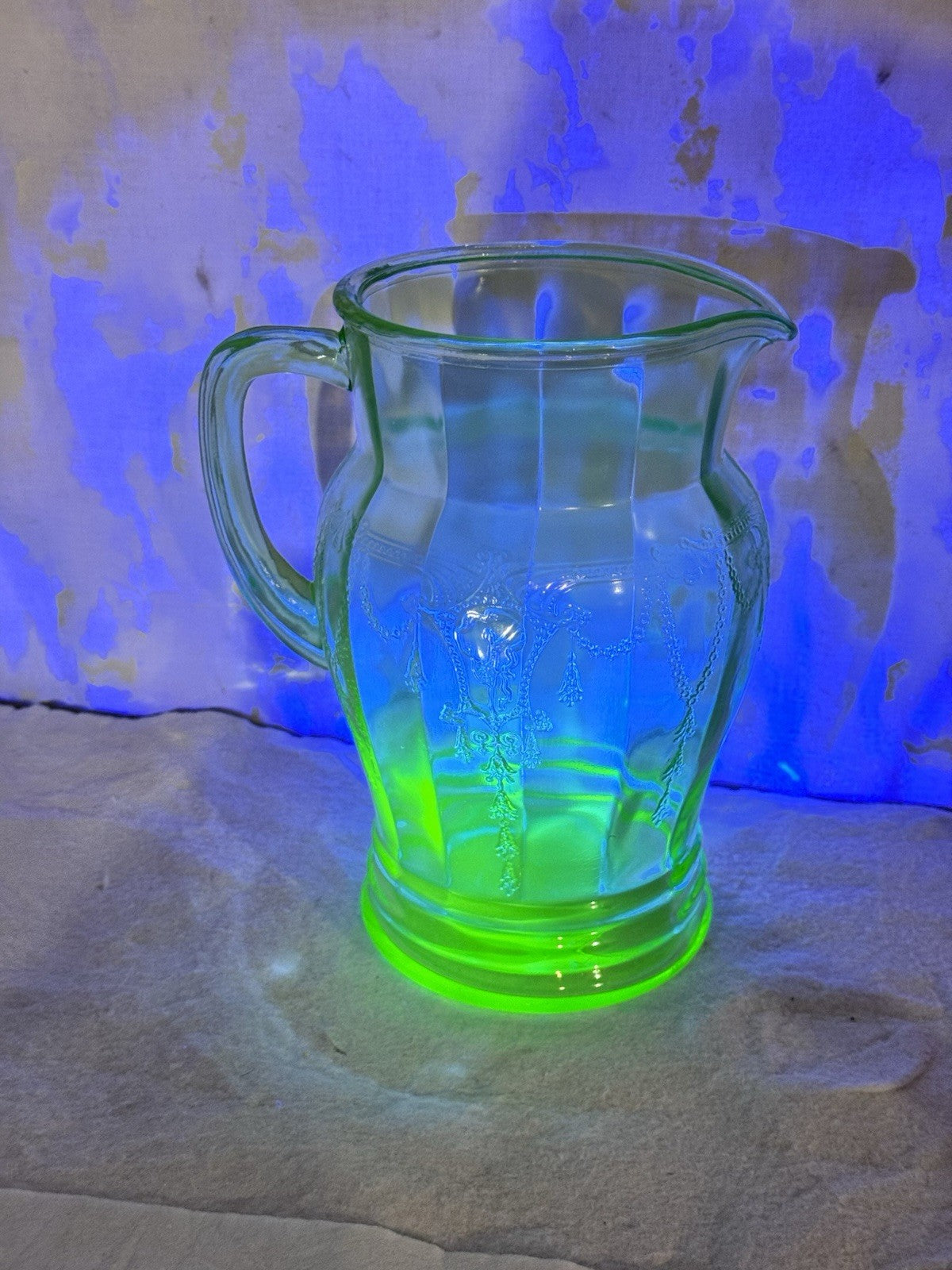 Uranium Glass Anchor Hocking Ballerina Pattern Pitcher Vintage