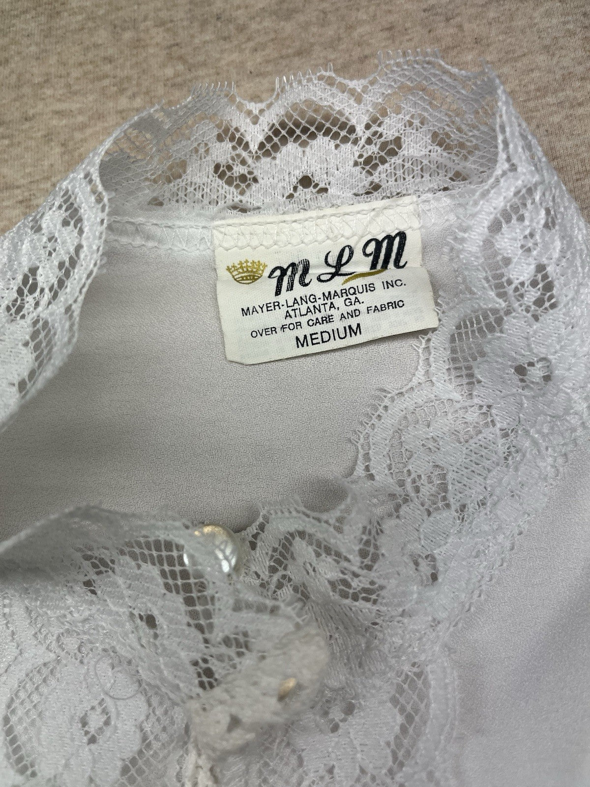 1960s, 70s Women’s L Sleeve White Nylon Ruffled Shirt