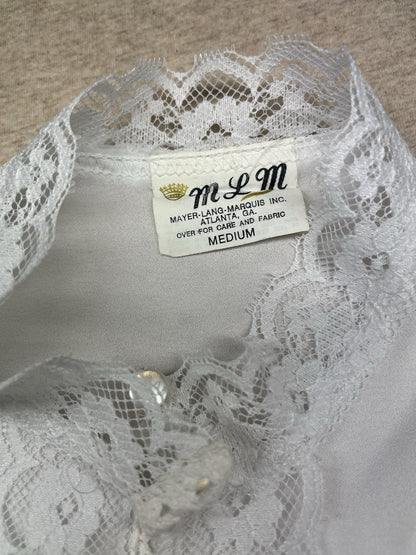 1960s, 70s Women’s L Sleeve White Nylon Ruffled Shirt