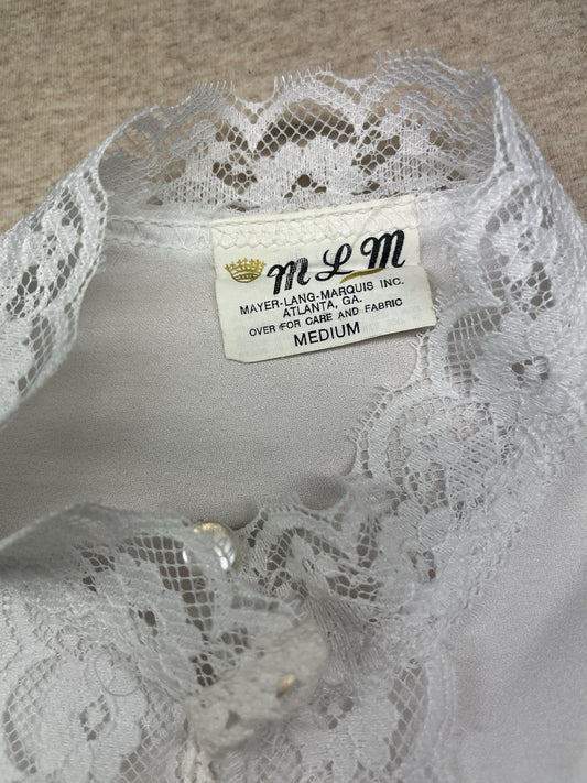 1960s, 70s Women’s L Sleeve White Nylon Ruffled Shirt