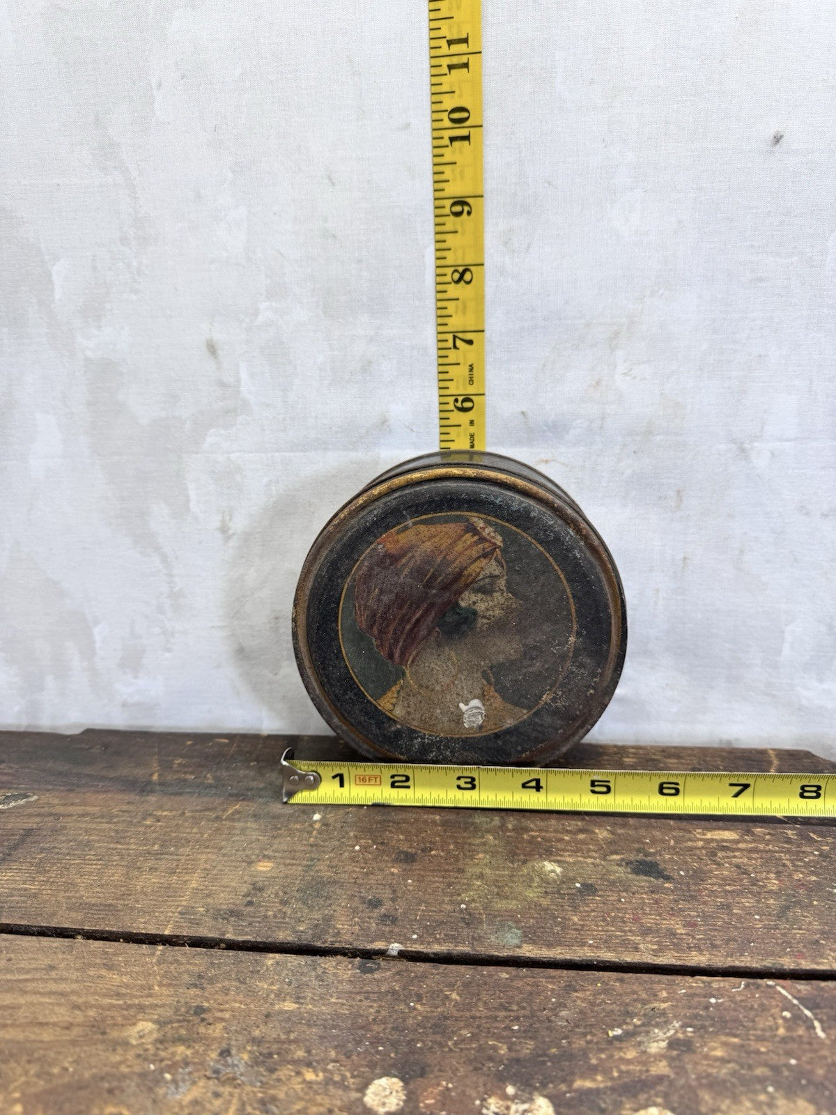 Vintage Graphic Metal Round Beautee Tin Rustic