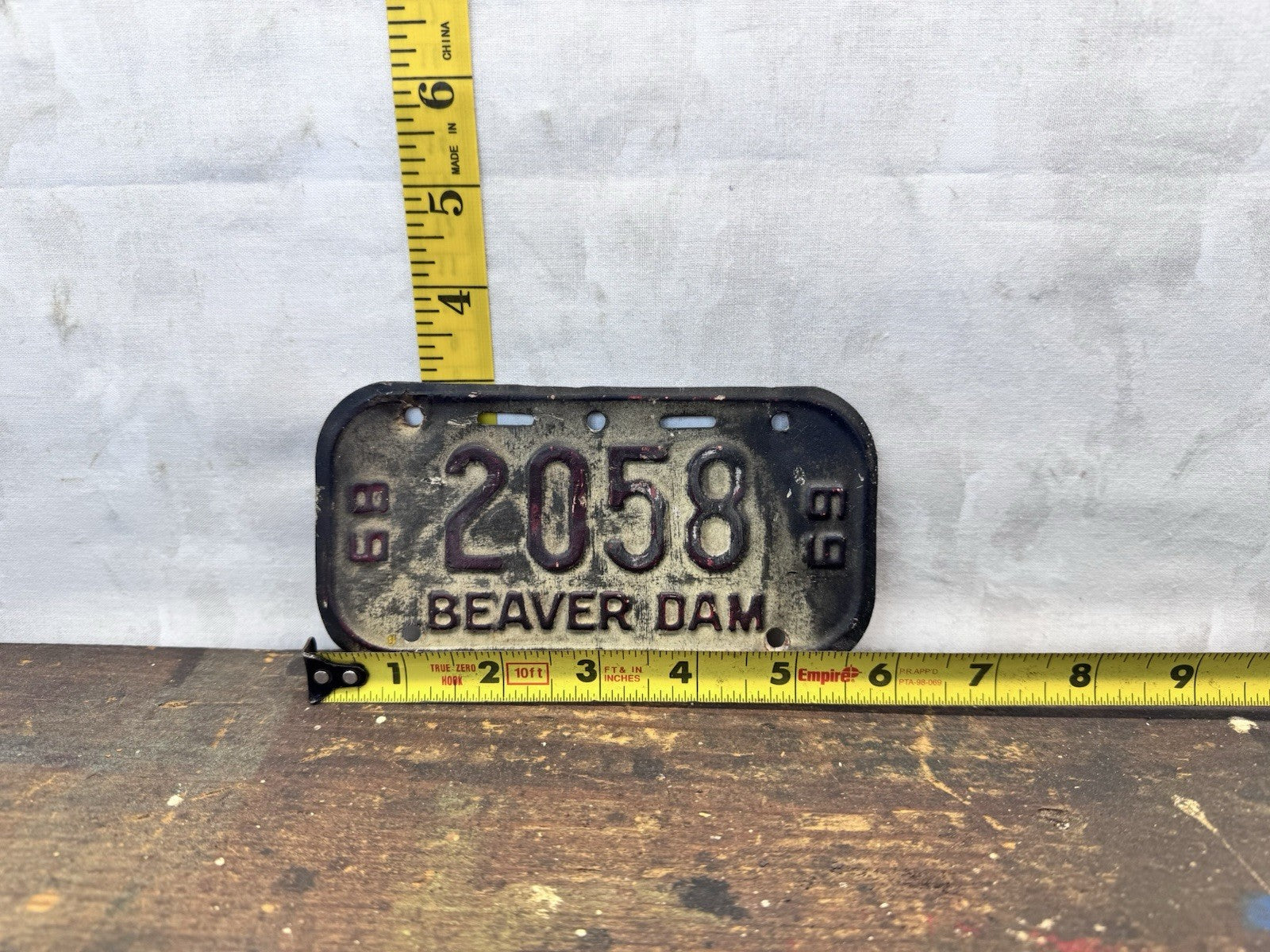 1968-1969 Beaver Dam Wisconsin Bike License Plate #1298