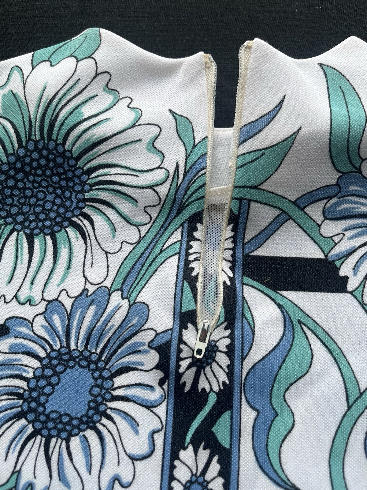 1960s, 70s Women’s Smartique Blue Flowered Sleeveless Knit Shirt