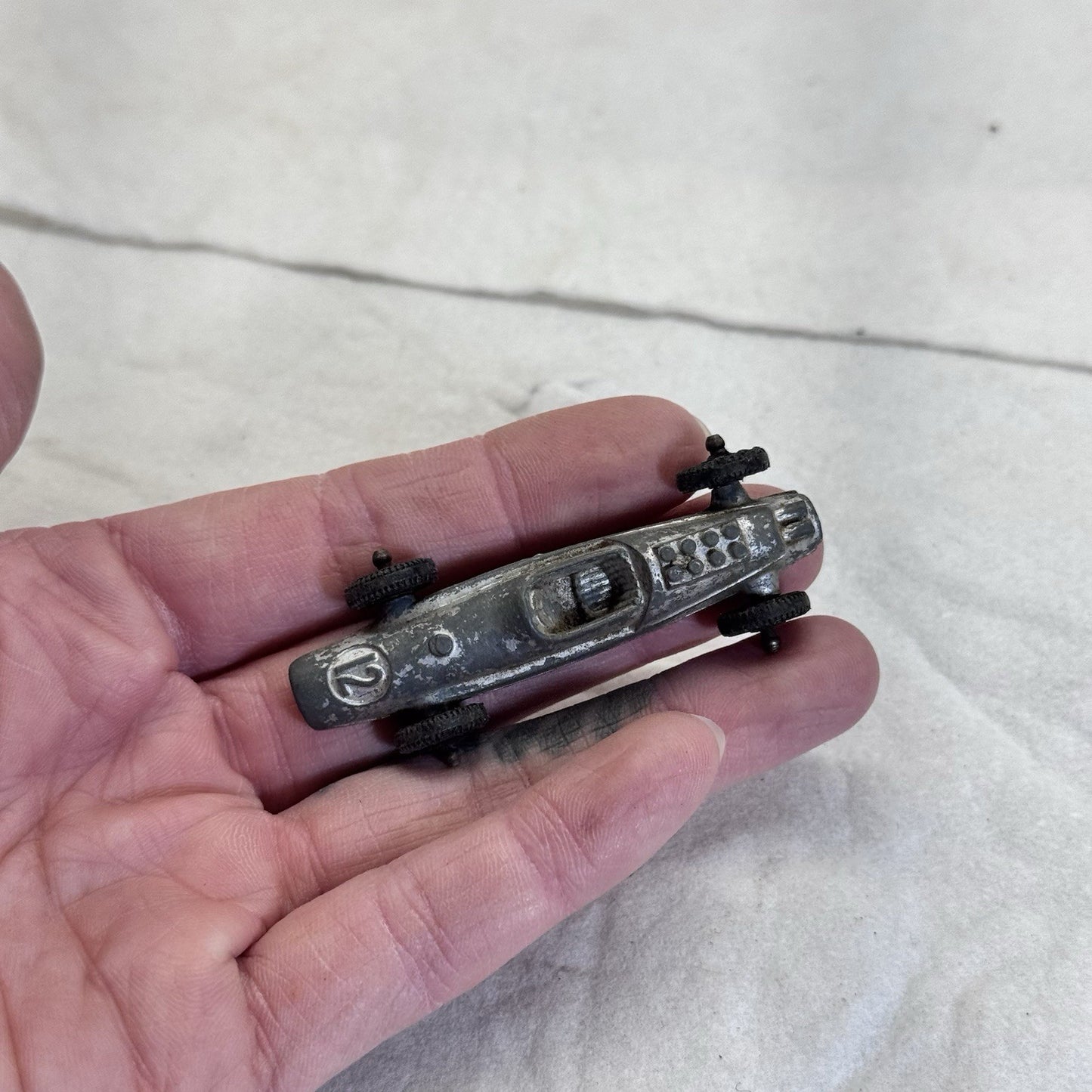 Vintage Tootsie Toy Indie Style Race Car Silver 