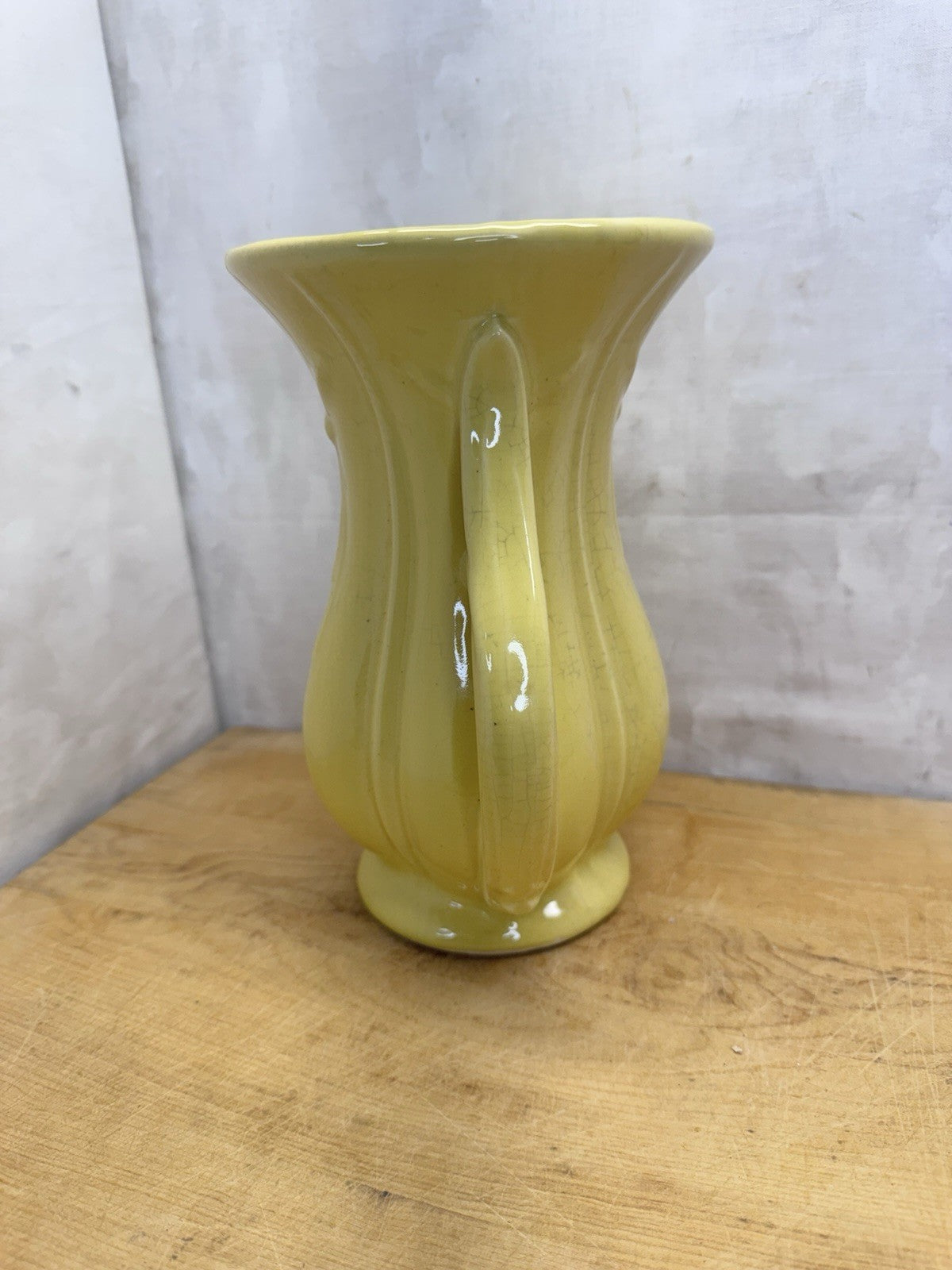 Yellow Vintage McCoy Tassel Vase W/2 Handles #1026