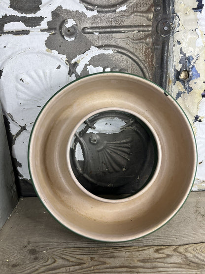 antique vintage enamelware green And Pink Jello Mold Bundt Pan