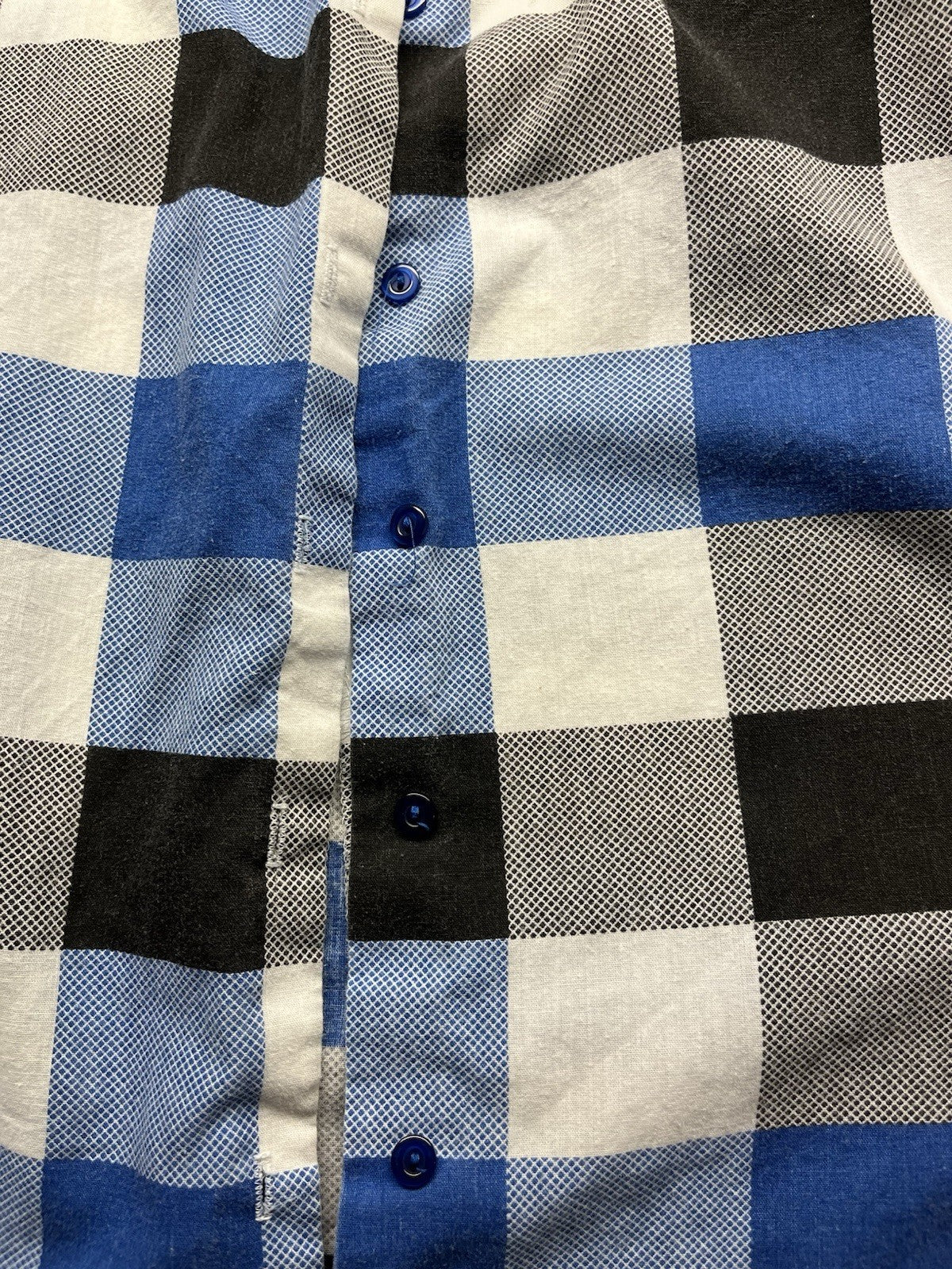 1980s Women’s Blue & Blk Checked Cotton S Sleeve Top