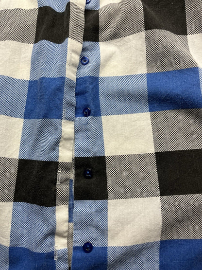 1980s Women’s Blue & Blk Checked Cotton S Sleeve Top