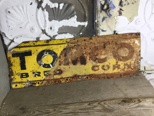 Vintage Metal Tomco Bred Double Sided Corn Sign, Mancave, Home Decor