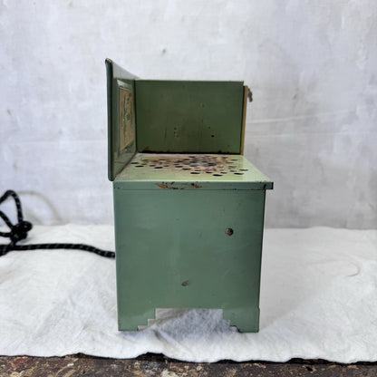 Child’s Metal Green Toy Electric Stove Vintage 