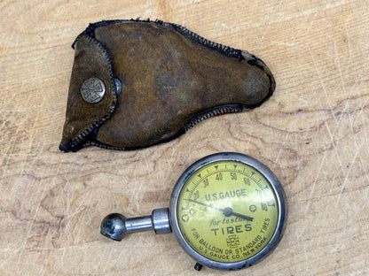 Antique Bike  Tire Gauge With Leather Pouch #1129