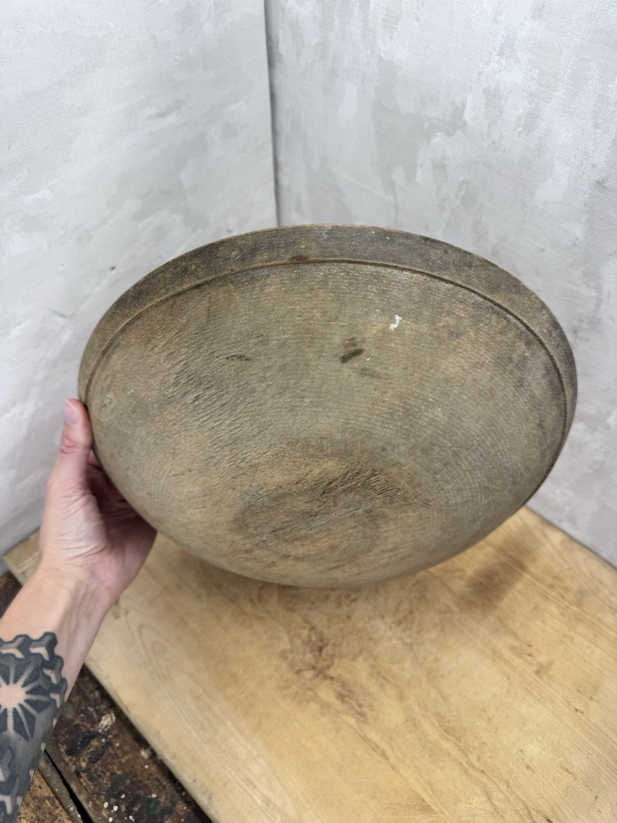 Antique Early Wooden Dough Bowl #S-1532